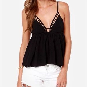 NWOT Tobi Black Ladder-Detail Peplum Camisole